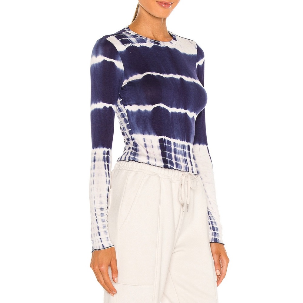 superdown Navy and White Tie-Dye Long Sleeve Top